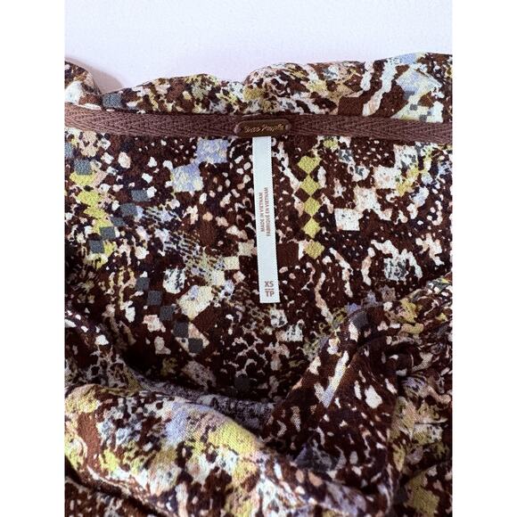 Free People Saturday Sunday Side Zip Mini Skirt In Brown Combo Size XS - Picture 7 of 7